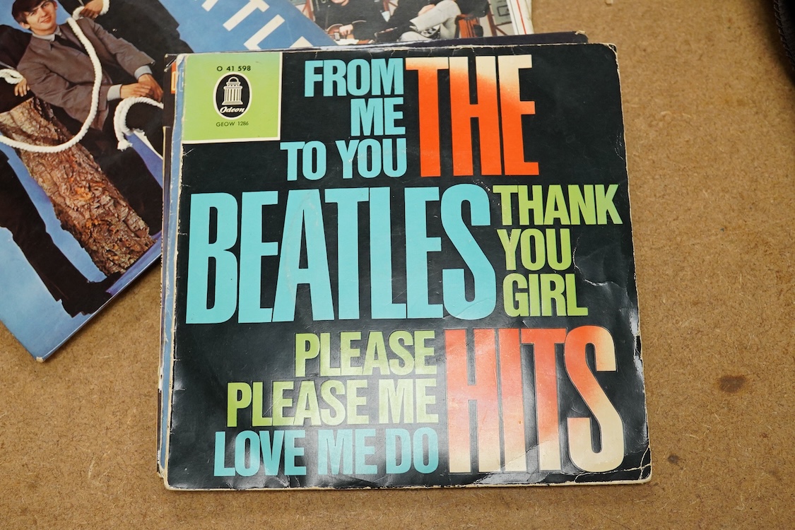 Fifteen The Beatles 7” singles, all in pictures sleeves, including; Extracts from A Hard Days Night, The Beatles Million Sellers, Twist and Shout, Hello Goodbye, Lady Madonna, etc., including several foreign issues